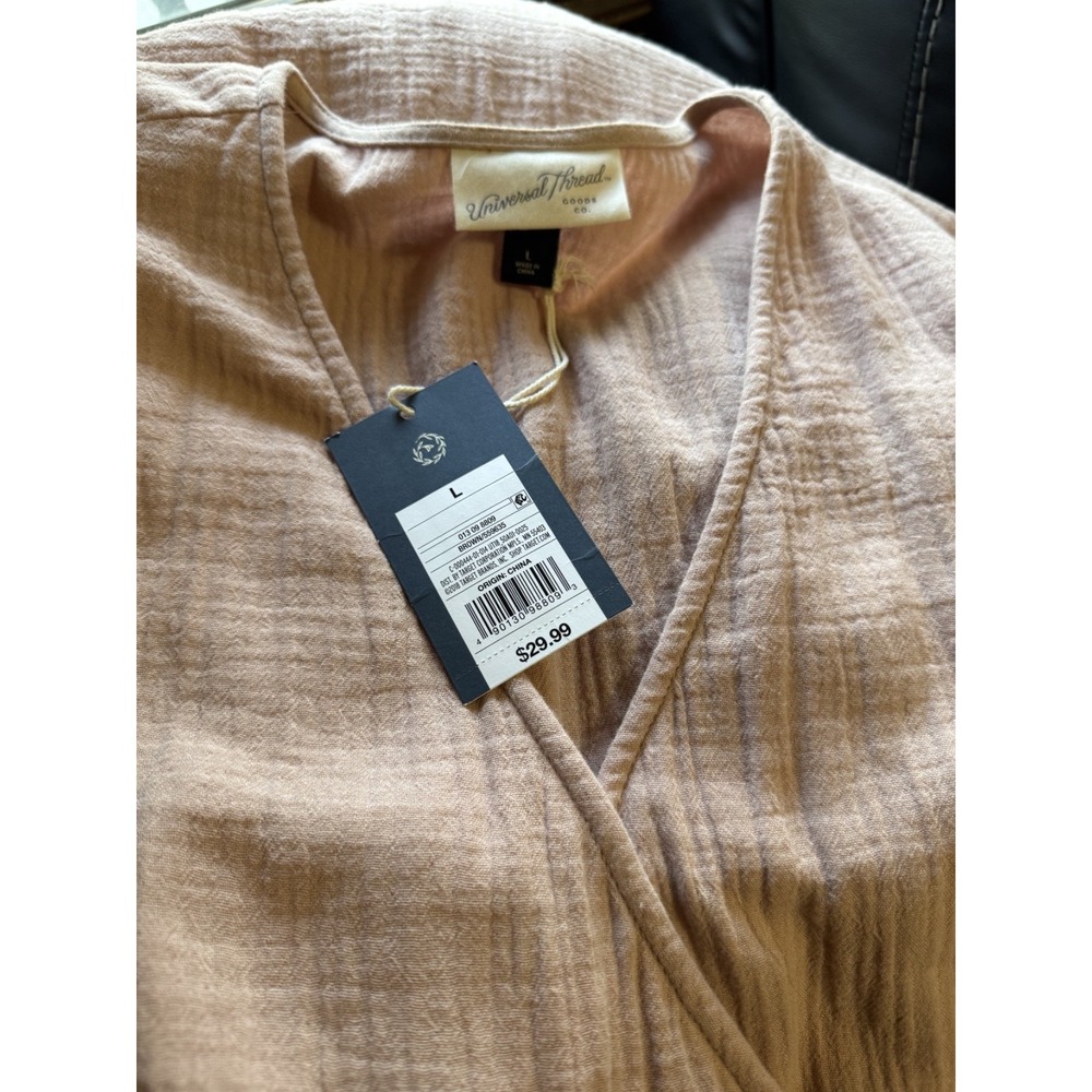 Universal Thread Mauve Pink Cotton Gauze Midi Wrap Dress L NWT - Picture 4 of 5
